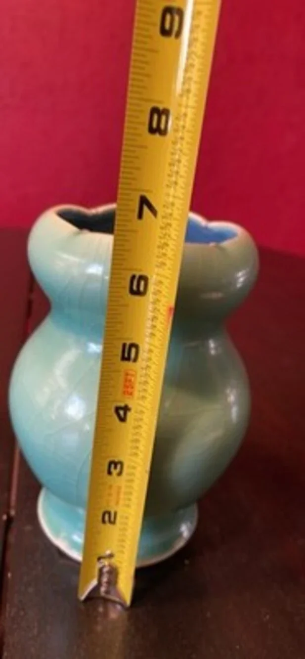Rachel Euting Handmade Ceramic Vase Turquoise & Light Blue Crackle 6 Inch Signed